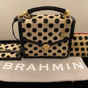 Brahmin Black Crossbody Bag, Wallet, and Makeup bag